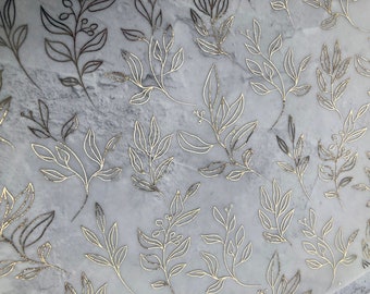 Delicate Floral leaves, Foliage Foiled Acetate, Vellum, Printed white,