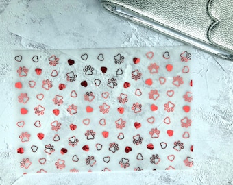 Paw prints and Love Hearts Foiled Acetate, Vellum, Printed white,
