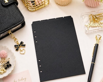 A5 Planner Dividers | 5 Tab Top Set | Black Clear or White | Minimal Planner Accessories