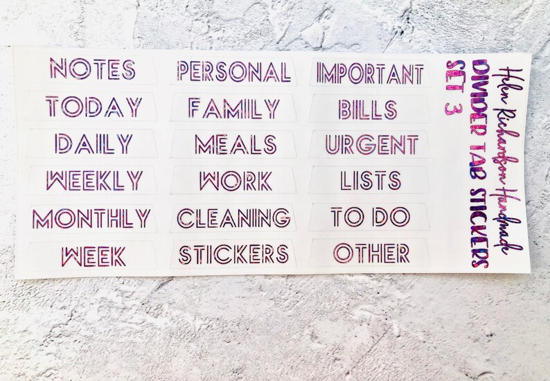 Planner Tab Stickers Labels for Clear Dividers Happy Planner Etsy UK