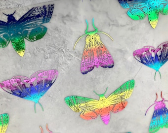 Moths Foiled Acetate, Vellum, Printed white,