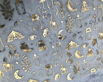 Crystals, Apothecary, Witch, Esoteric Foiled Acetate, Vellum, Printed white,