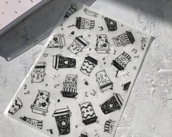 Coffee Cups Foiled Vellum Sheet: Planner Scrapbook Embellishment