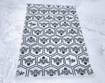 Honey Bee, Hexagon, Hive Design Foiled, Printed white, Vellum, Acetate