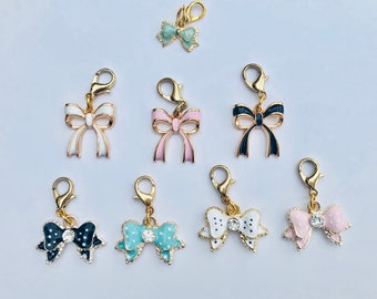 Enamel Bow Planner Charm: Metal Bow with Crystal Accessories