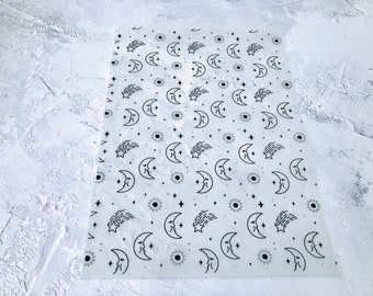 Moon and Stars, Shooting star Design Foiled, Printed white, Vellum, Acetate