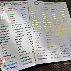 Mesi dell'anno adesivi sventati per agenda (carattere 2)