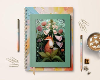 Fox Woodland Planner Dashboard, Cottagecore Floral Journal Insert