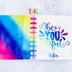 BeYOUtiful, Colourful rainbow Happy planner cover, Laminated cover snap in cover, Micro HP, Half notes cover,  Replacement cover