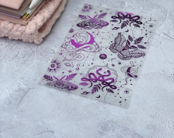 Foiled Vellum Sheet: Moths and Moons Esoteric Design