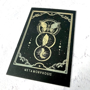 Metamorphose Tarot Style Planerkarte mit erhabenen Goldfolien design. Journalkarten, Notizkarten, Andenken. Doppelseitig