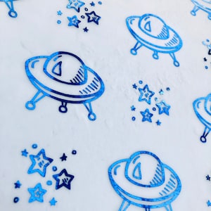 Space ship UFO vellum, Foiled, Printed white,