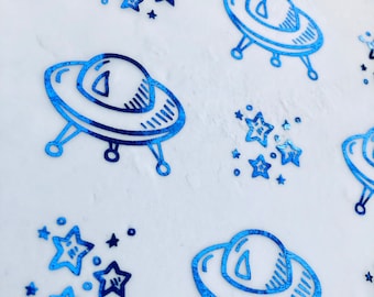 Space ship UFO vellum, Foiled, Printed white,