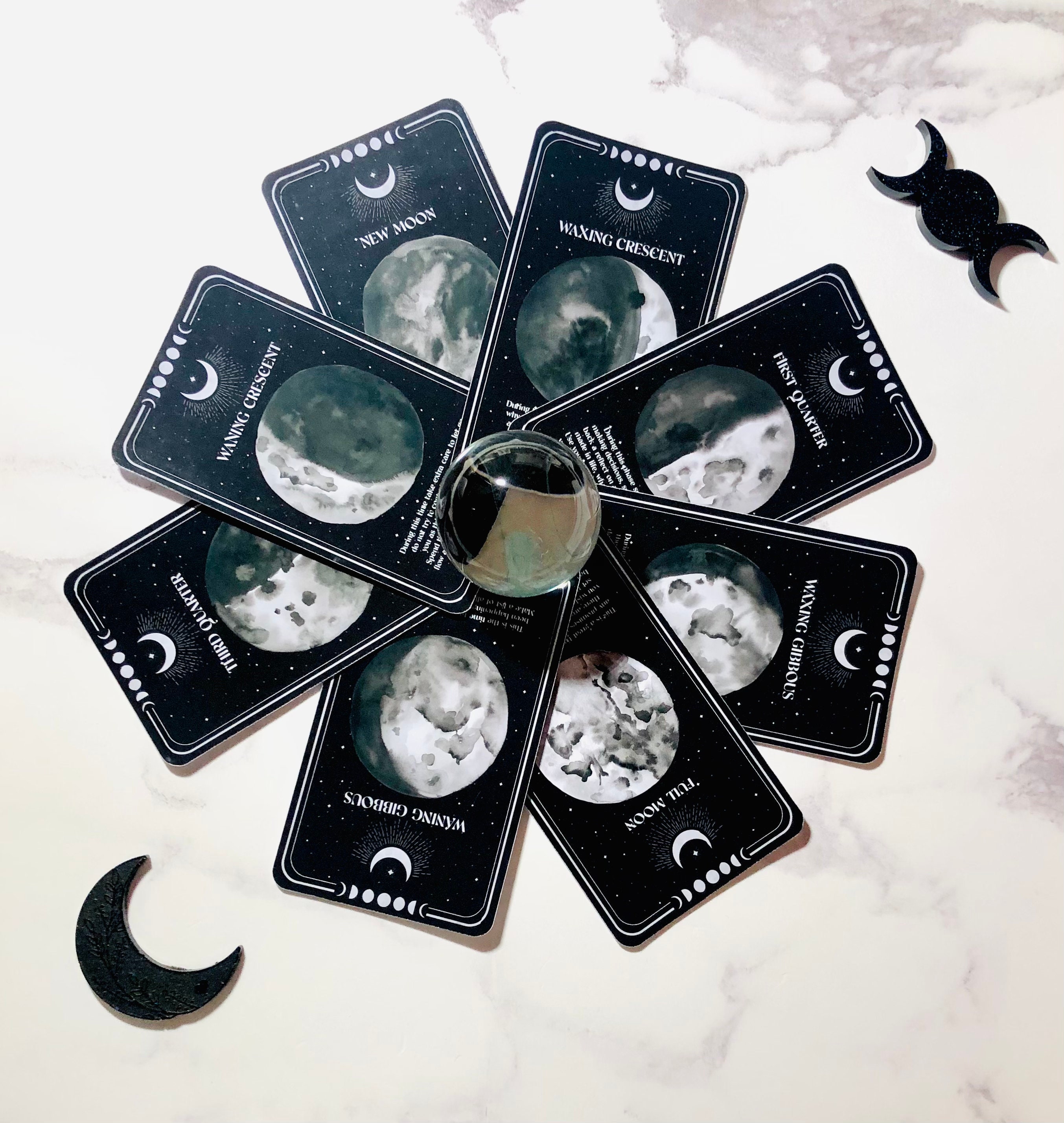 月の満ち欠けガイドカードセット：ラミネート加工された月の周期