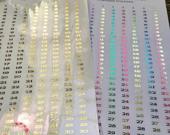 Numbers 1-31 foiled planner stickers - dates