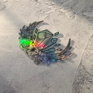Holographic sticker, Esoteric Sticker, Talisman, Crystals, Crystal Moon