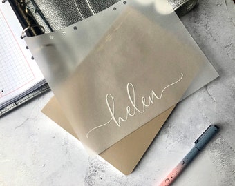 Personalised White Print Vellum or Acetate Planner Dashboard,Planner dashboard, WHITE PRINT