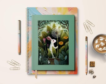 Woodland Rabbit Planner Dashboard, Cottagecore Floral Insert, Forest Nature Journal, Cozy Bunny Art