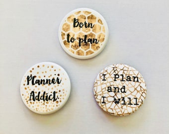 Planner Addict Pin Badge: Gold & Black Planner Button (32mm)