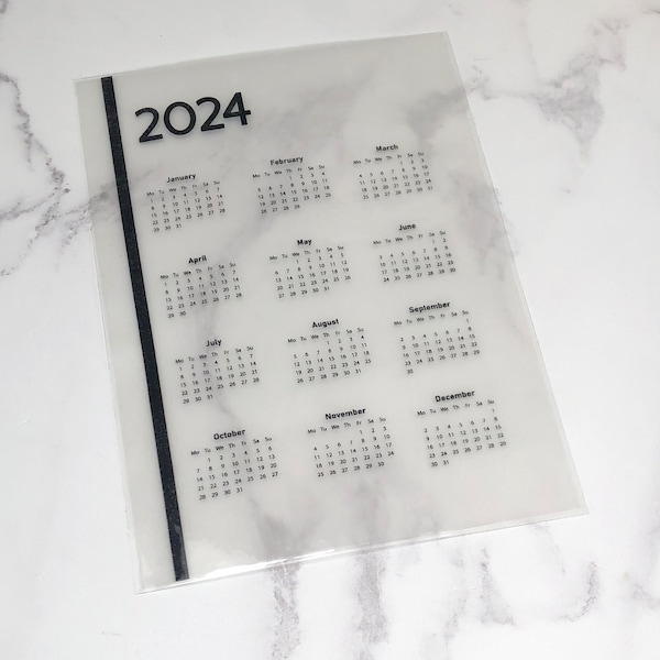 2024 Calendar Year to View - Monday Start Calendar - Laminated Dashboard - Pencil Board