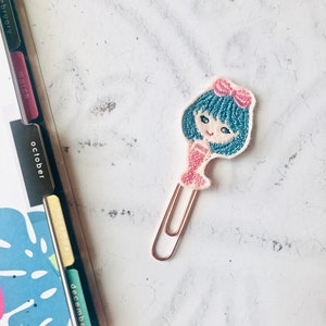 Blue hair mermaid Cute planner clip, felt clip, bookmark, feltie, planner accessory