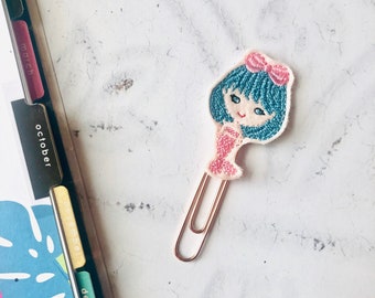 Blue hair mermaid Cute planner clip, felt clip, bookmark, feltie, planner accessory