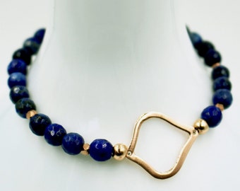 Indigo LAPIS Lazuli w/ 14k ROSE Gold Vermeil Boho Moroccan Stretch Bracelet! Pisces Sagittarius Birthstone, Blue Gold Gift, Third Eye Chakra