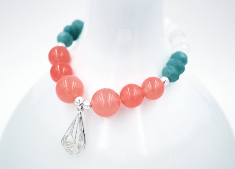 Pink Coral Watermelon Aqua & White JADE Gemstone Beads W/ Etsy