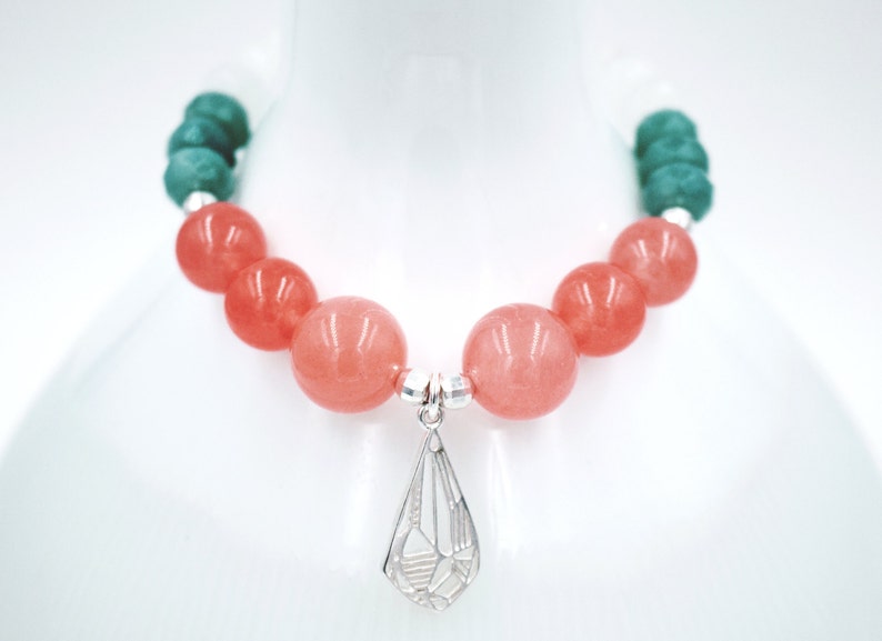 Pink Coral Watermelon Aqua & White JADE Gemstone Beads W/ Etsy