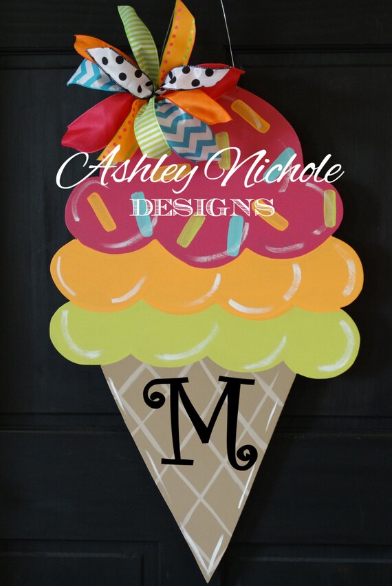 Ice Cream Cone Wooden Door Hanger Door Decoration Spring Etsy