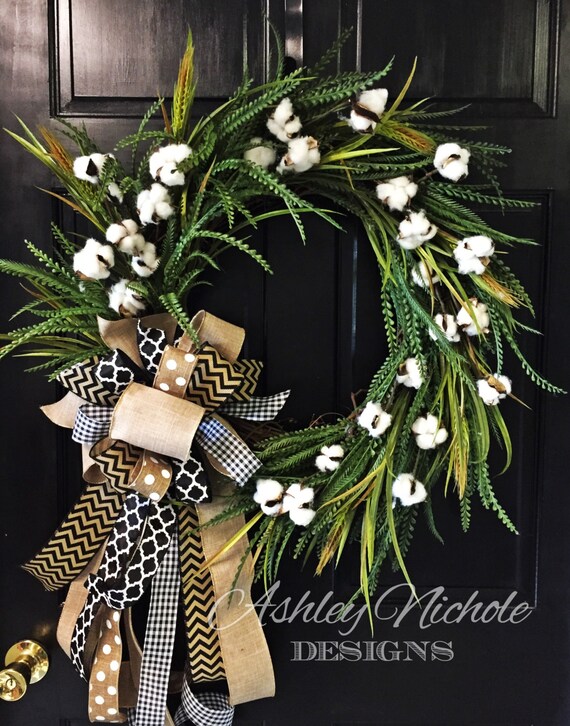 Cotton Boll Neutral Wreath Door Decoration Fall Wreath Etsy