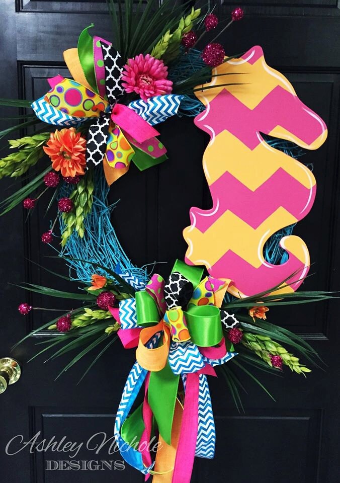 Seahorse Colorful Wreath Door Decoration Summer Door Decor | Etsy