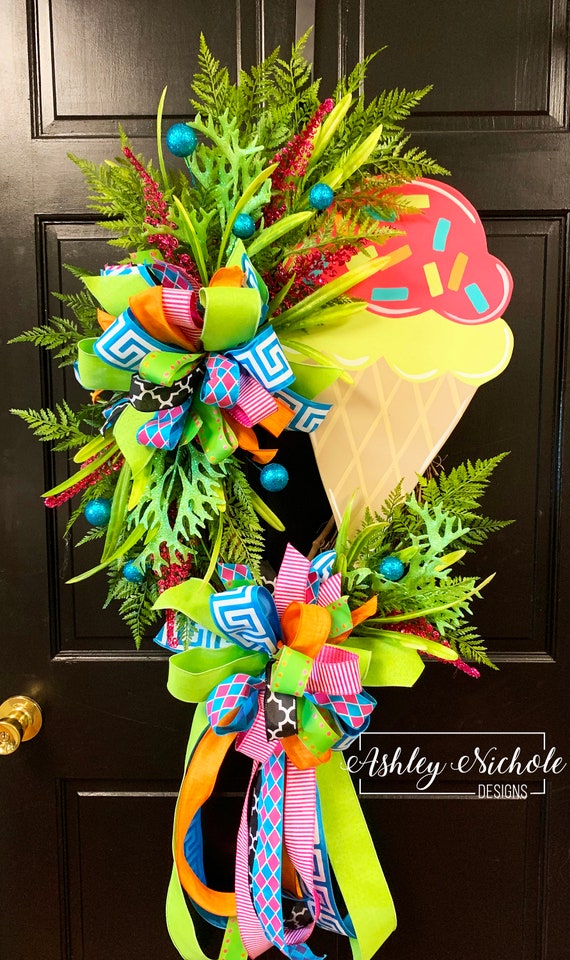 Ice Cream Cone Wreath Door Decoration Spring Summer Decor Etsy
