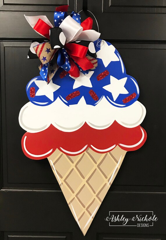 Ice Cream Cone Patriotic Wooden Door Hanger Door Decoration Etsy