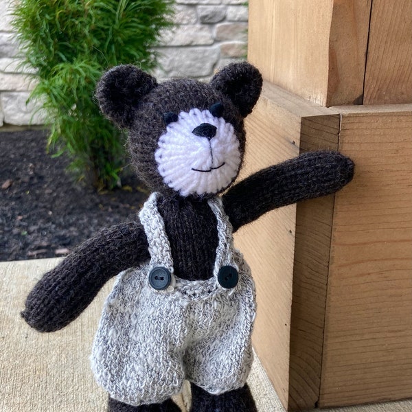 Sweet-Sized Hand Knit Bears in Overalls- Checkers