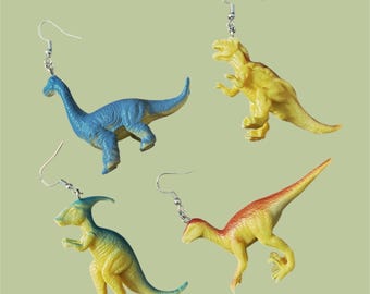 Pendientes colgantes de dinosaurio de juguete reciclado, hipoalergénicos