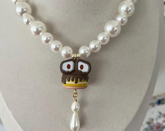 Wall-E | Upcycled Chocolate Dipped Sponge Cake Munchling Disney Figure Pearl Necklace