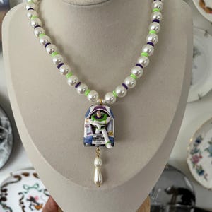 Star Command | Upcycled Toy Story Buzz Lightyear Mini Brand Toy Box Disney Figure Pearl Beaded Necklace