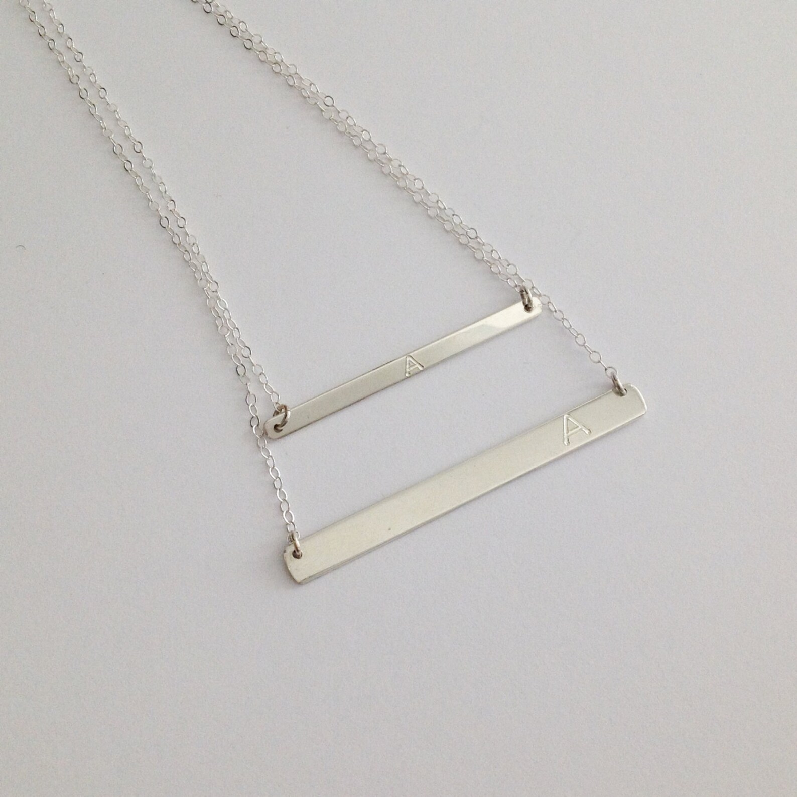 Silver Bar Necklacedouble Bar Necklacepersonalized Necklace Etsy