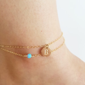 Initial Anklet,Personalized Anklet,Opal Anklet,Ankle bracelet,Gold filled or Sterling Silver,Layering Anklet,Beach anklet,gift,Dainty Anklet