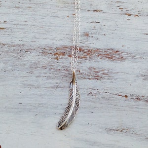 Feather necklace, sterling silver necklace,silver feather necklace, layered necklace, boho necklace- 10080