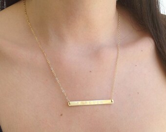 Thin bar necklace, gold filled or sterling silver nameplate necklace, dainty bar necklace
