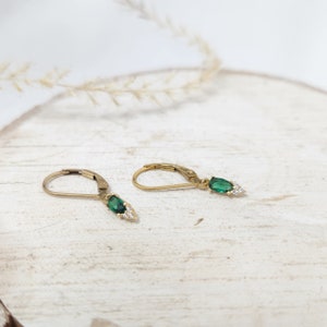 Emerald Green Cubic Zirconia Gold Earrings, Elegant Royal Gold Earrings, Dangle Earrings, Gold filled earrings, Wedding Earrings