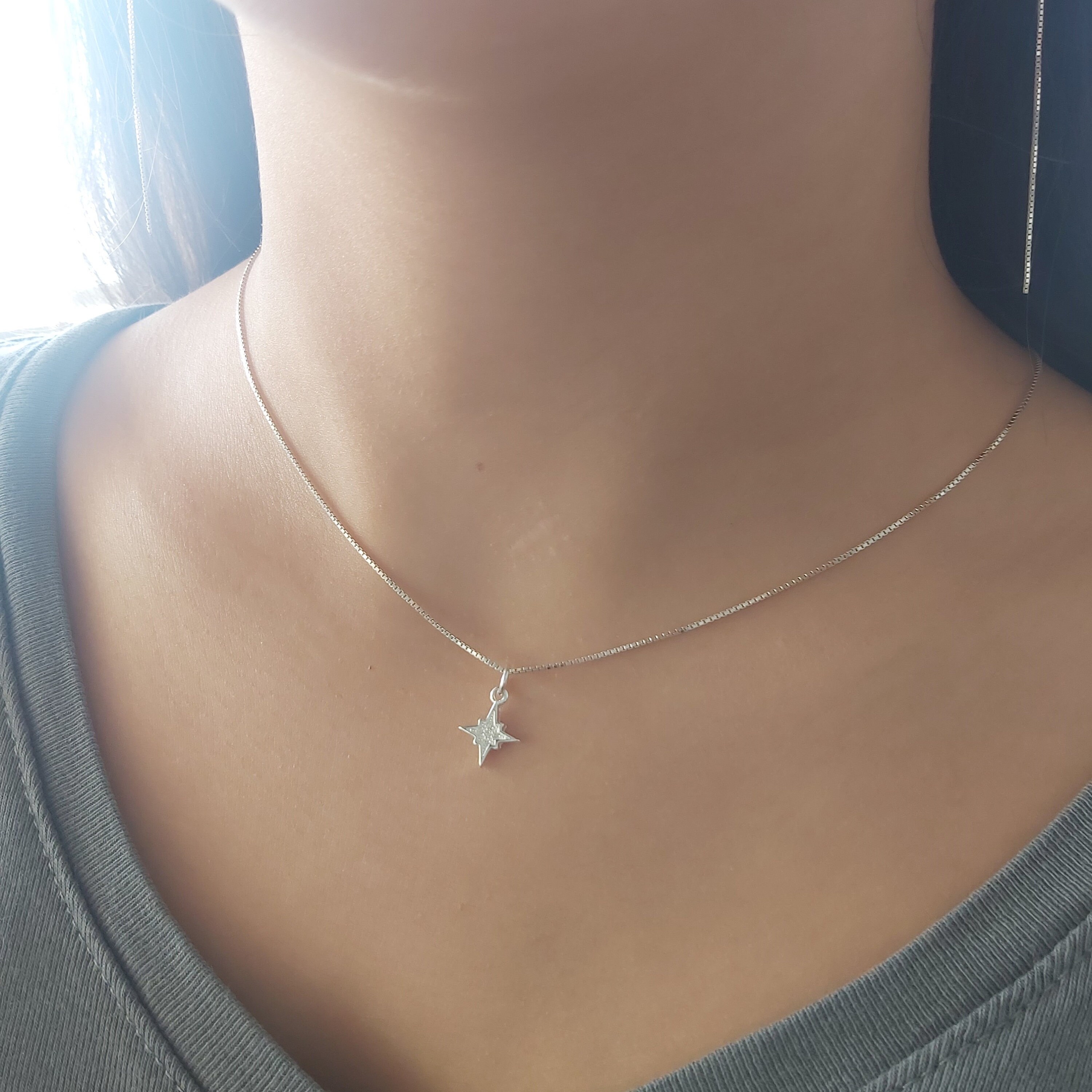 North Star Necklace, Sterling Silver Star Necklace, North
