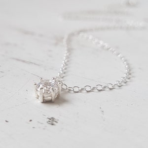 CZ Diamond Necklace,Silver Solitaire Necklace,Delicate Silver necklace, Cubic Zirconia necklace,Minimalist Necklace