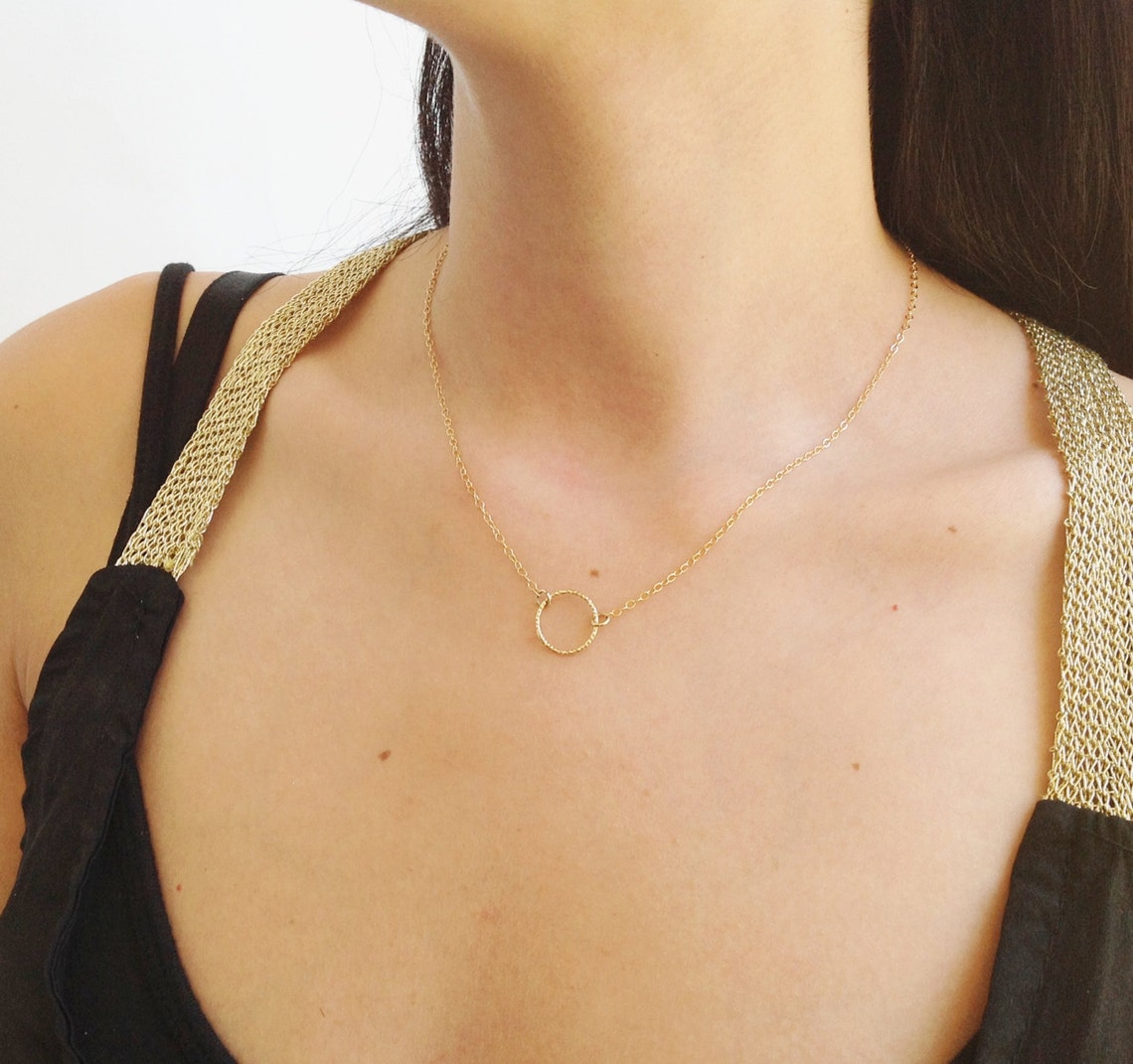 Gold Necklace Gold Circle Necklacegold Filled Necklace Etsy