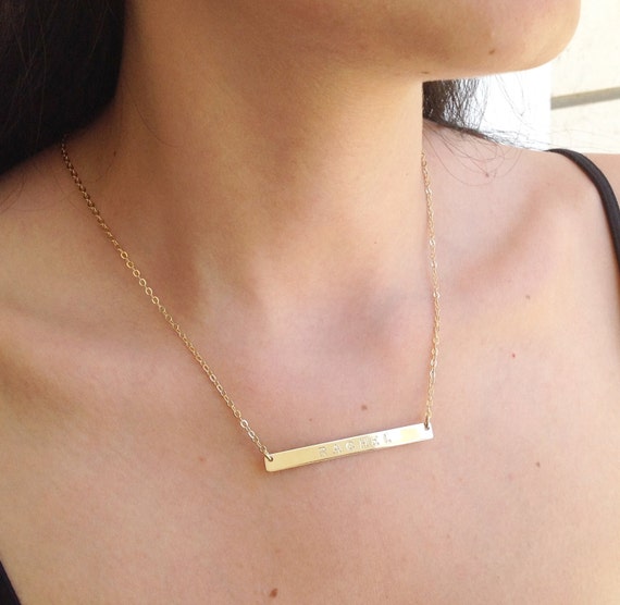 Gold Bar Necklace Engraved Bar Necklace Personalized Gold Etsy