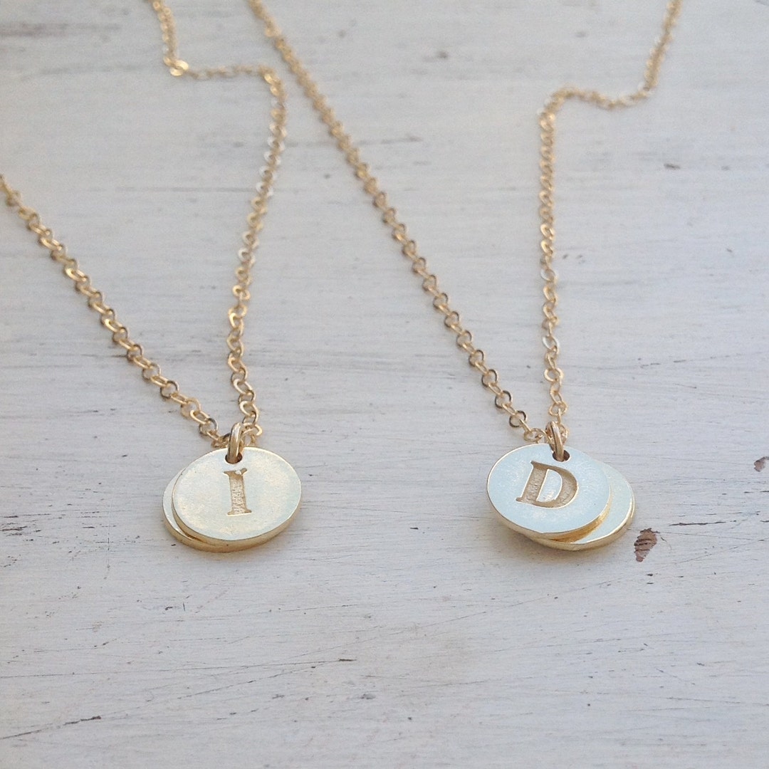 Personalized Necklace,initial Disc Necklace,gold Initial Letter ...