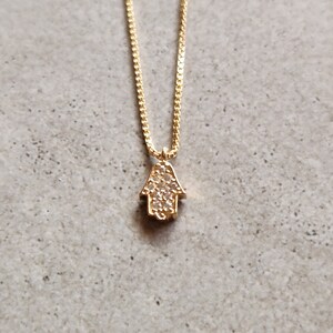 Hamsa Necklace, Dainty hamsa necklace, CZ hamsa pendant necklace, Luck charm necklace, Gold filled or Sterling Silver