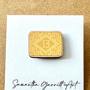 Wooden Pin Badge 13 Custard Cream, Gift, Lapel Pin, Birthday, Jacket Pin, Push back pin, Eco Pin, Biscuit, Space, Doctor Who Inspired